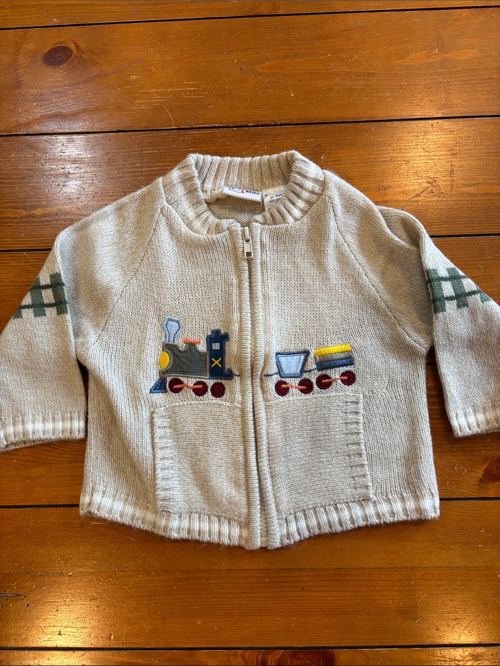 Vintage B.T. kids Beige Baby Train Zip Cardigan Boys Size 18 Months
